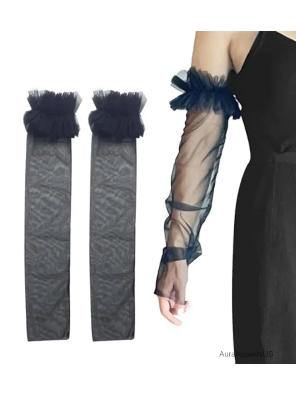 Sheer Detachable Mesh Tulle Sleeves Lace Arm Sleeves Fingerless Gloves Wedding
